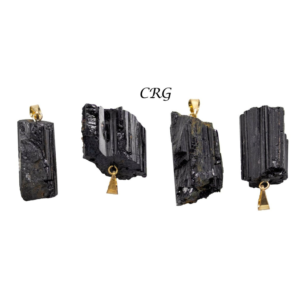 SET OF 10 - Rough Black Tourmaline Pendant with Gold Bail / 1-2" AVG