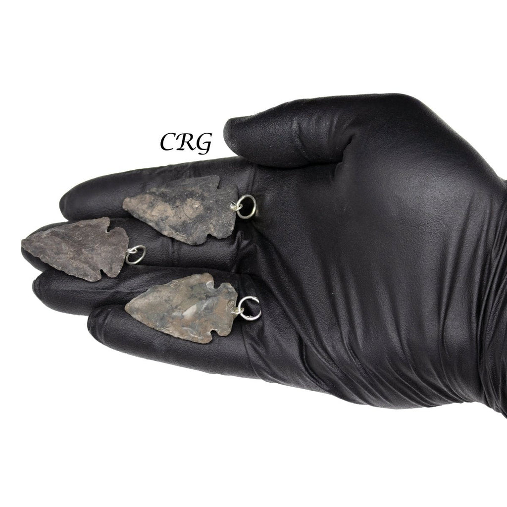 SET OF 10 - Rough Obsidian Arrowhead Pendants / 1" Avg