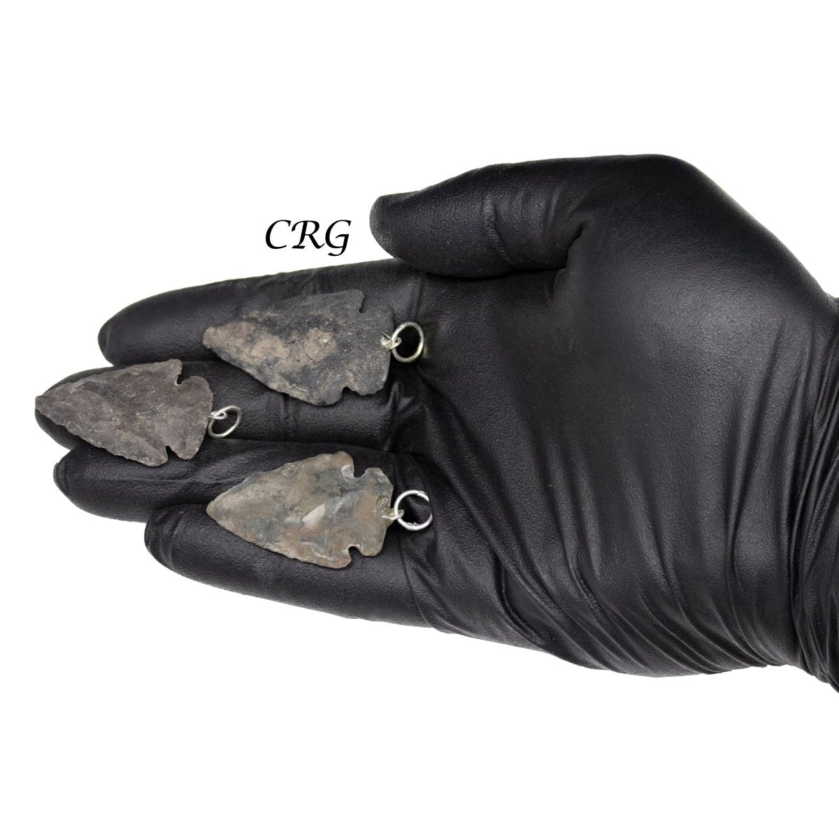 SET OF 10 - Rough Obsidian Arrowhead Pendants / 1" Avg