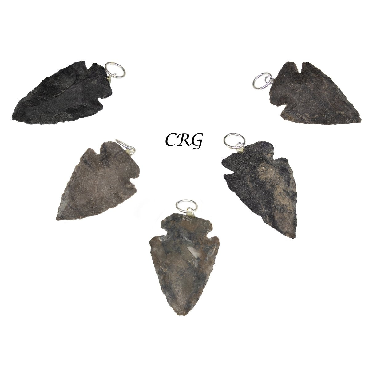 SET OF 10 - Rough Obsidian Arrowhead Pendants / 1" Avg