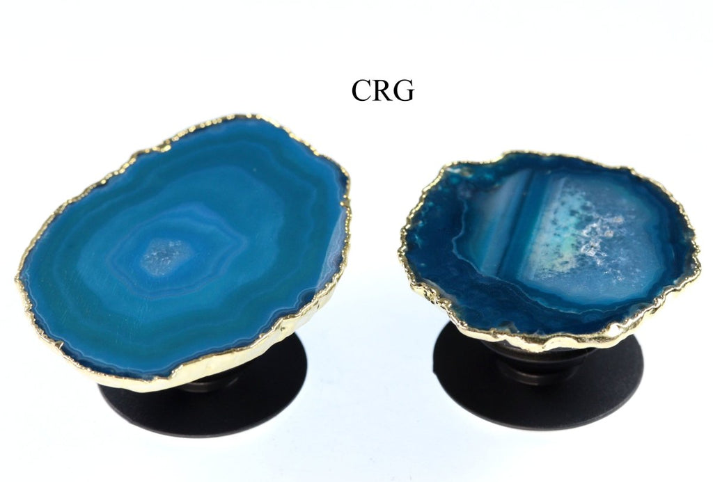 SET OF 10 - TEAL Agate Freeform Phone Grip w/ Gold Plating