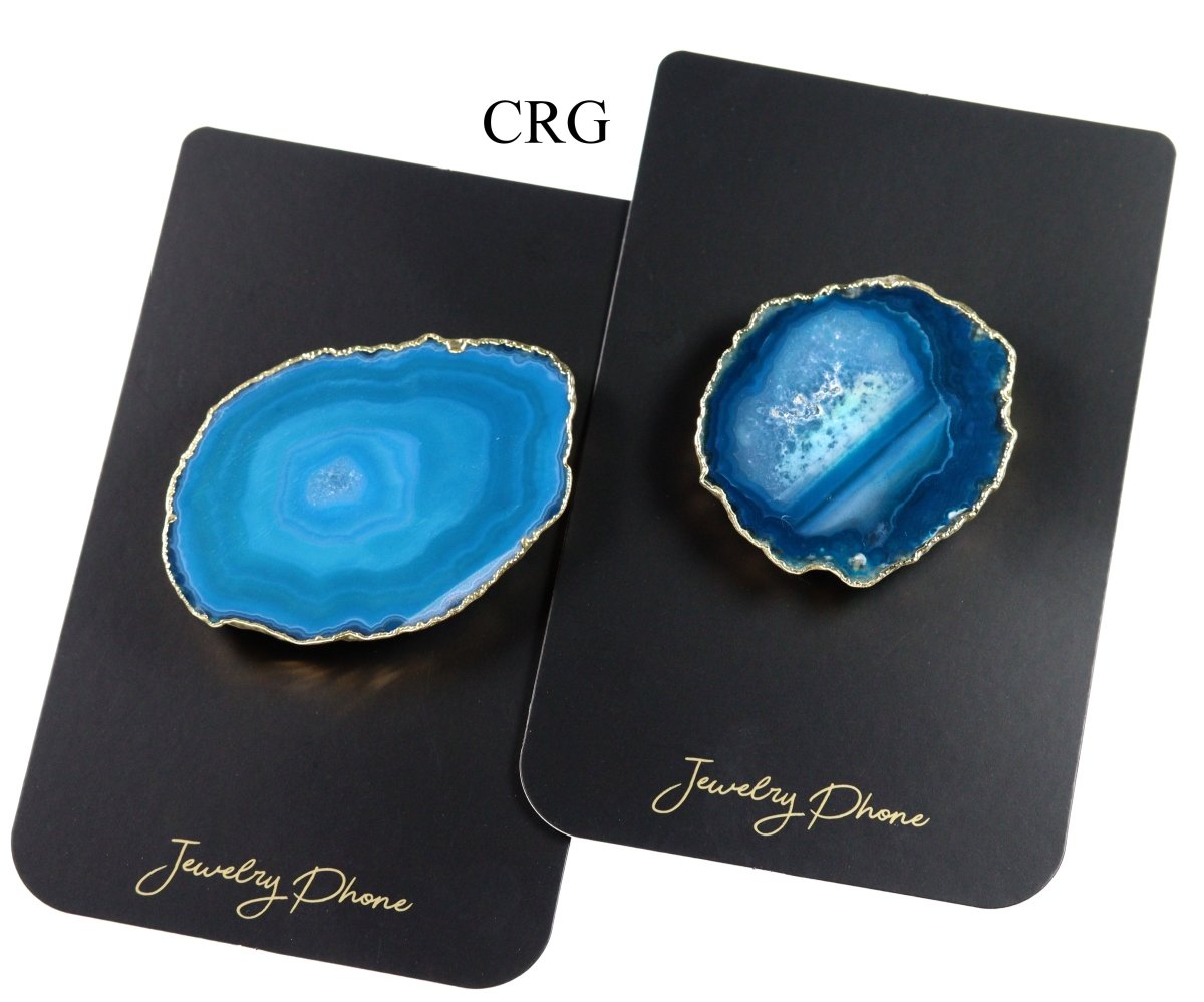 SET OF 10 - TEAL Agate Freeform Phone Grip w/ Gold Plating