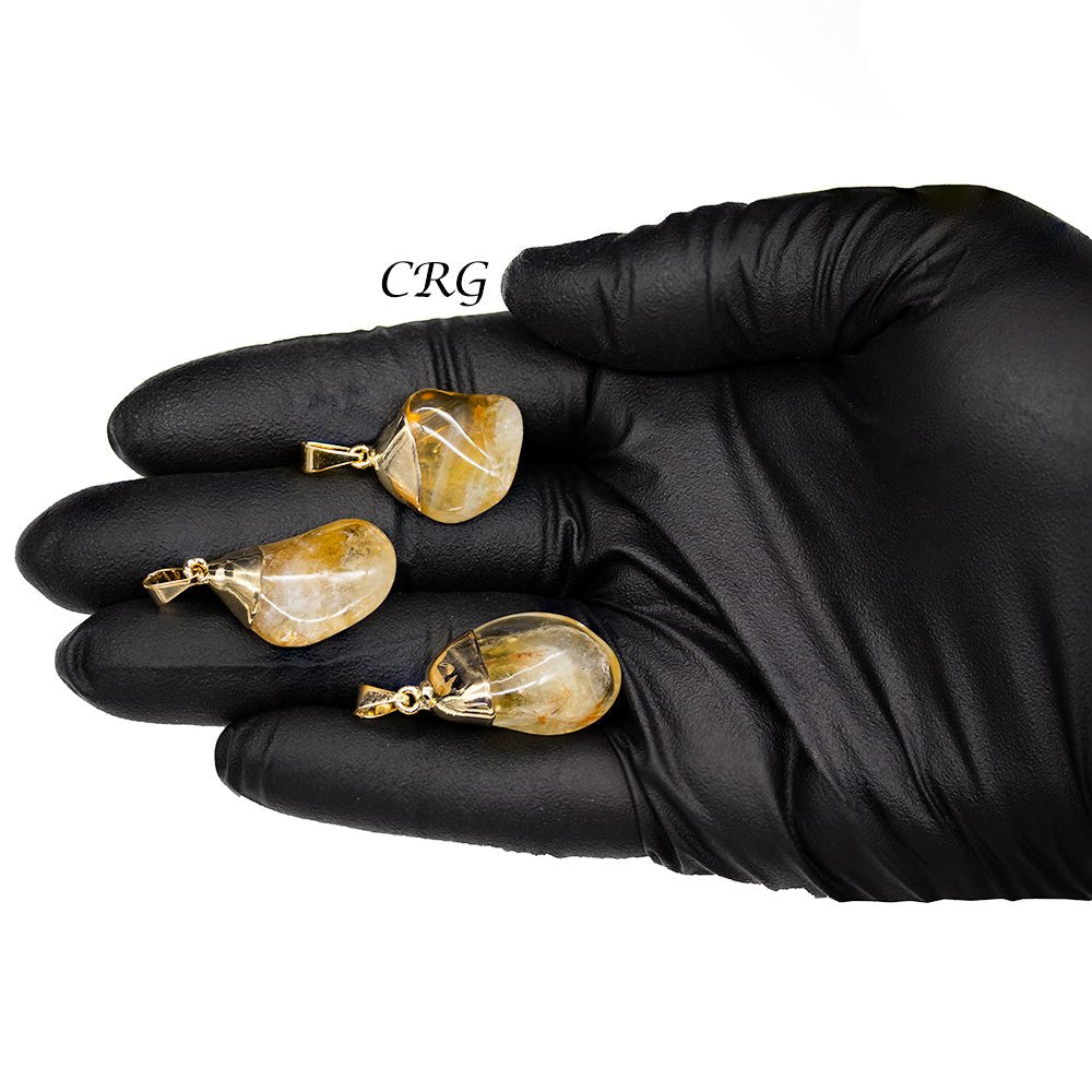 Citrine Tumbled Pendant with Gold Plating (0.5 To 1 Inch) (10 Pieces)