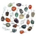 SET OF 10 - Tumbled Stone Pendants with Silver Wire Wrapping / 1-2" AVG