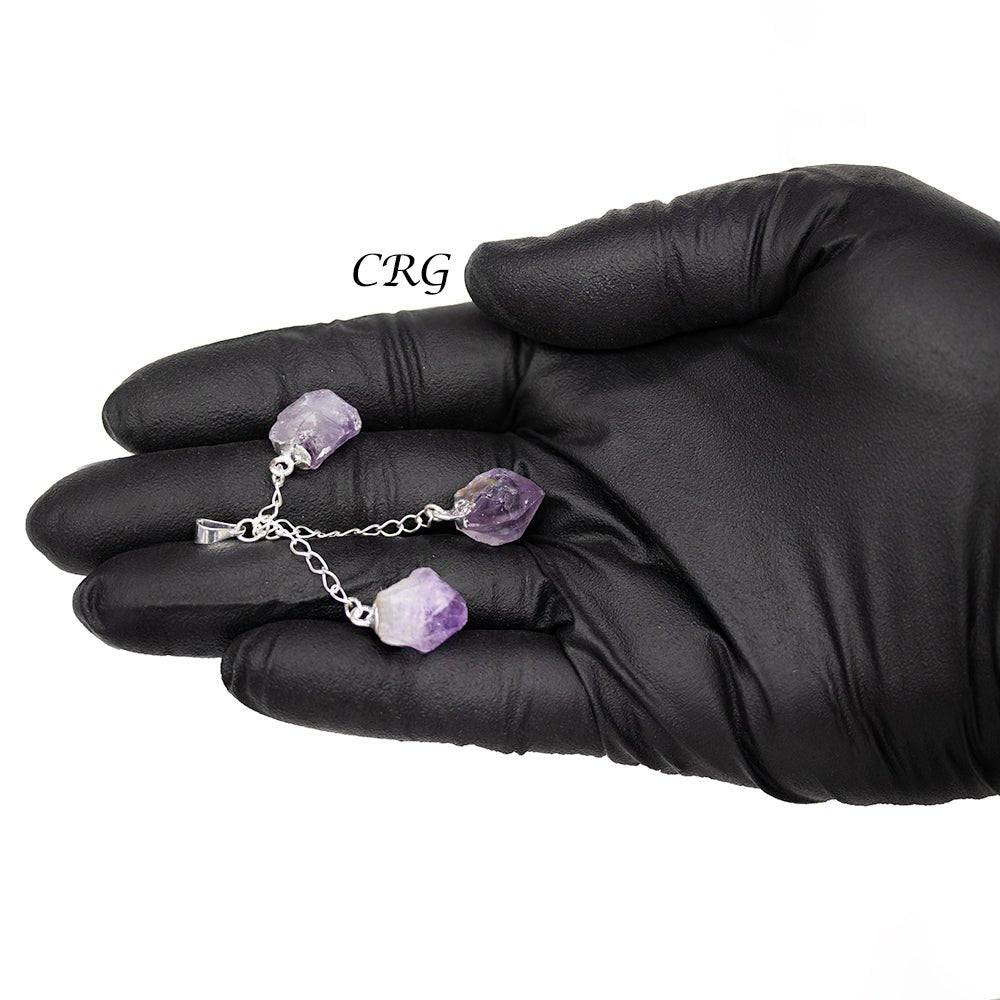 SET OF 2 - Amethyst Dangle Pendant with Silver Plating / 2-3" AVG