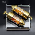 SET OF 2 - Citrine Gemstone Chips in Brass Bottle Pendants / 2-3" AVG
