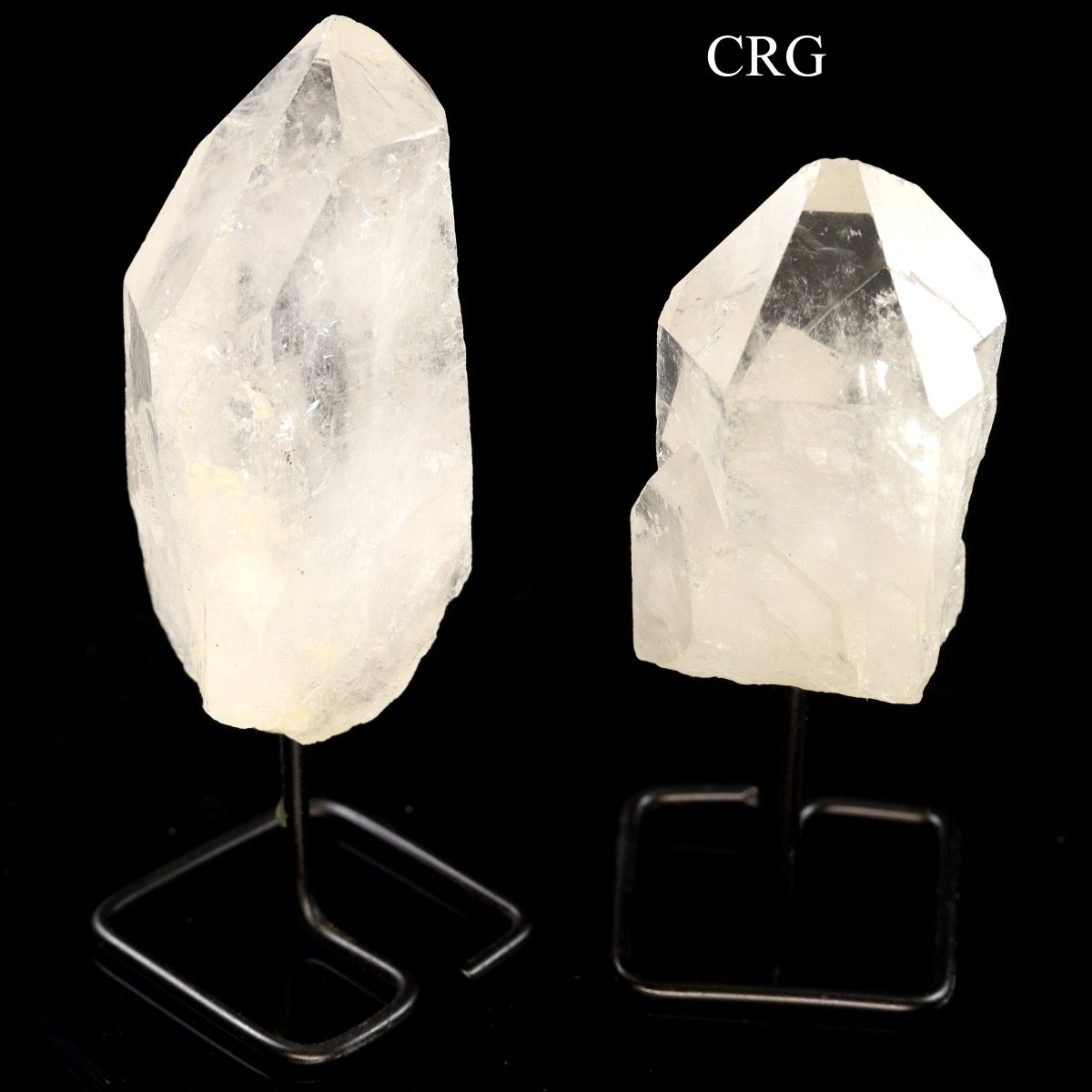 SET OF 2 - Crystal Quartz Points/Cluster on Metal Stand-Assorted / 4"-5" AVG