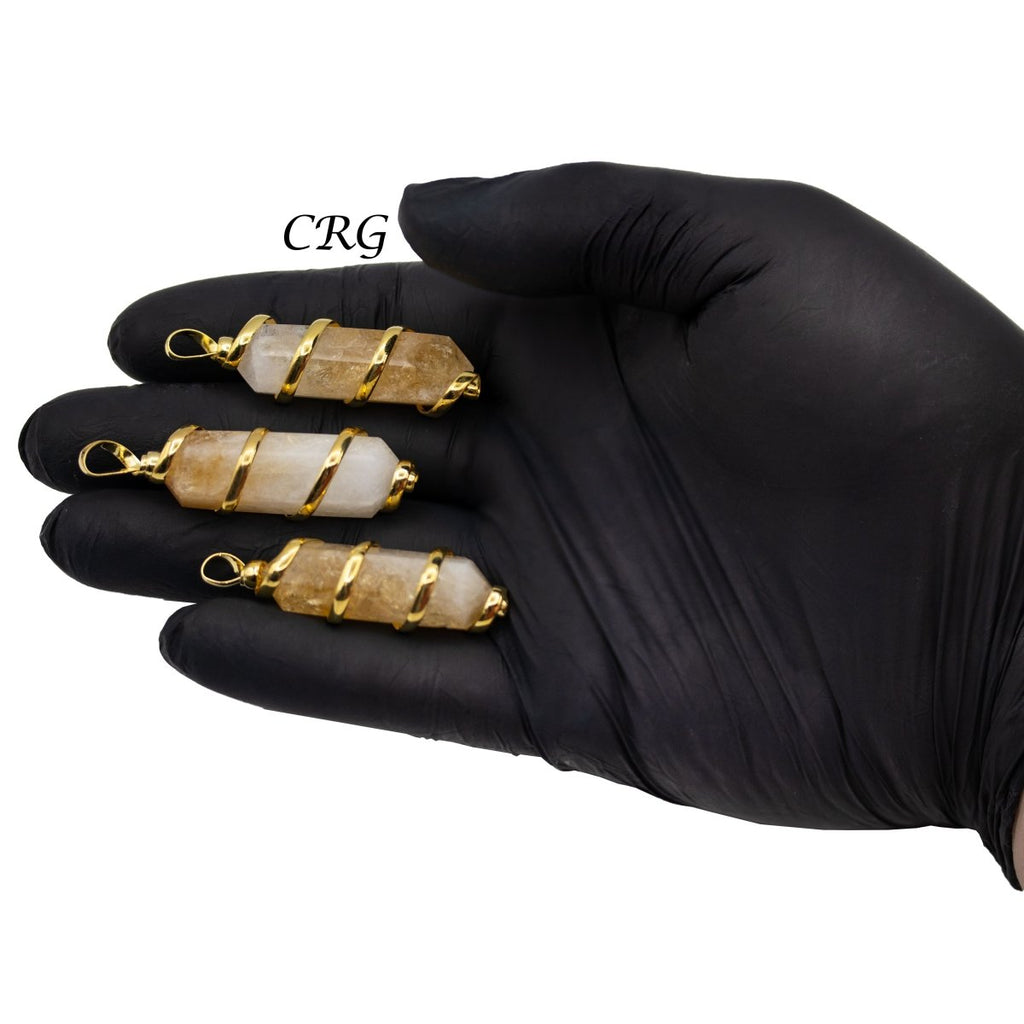 SET OF 2 - Double Terminated Citrine Pendant with Gold Spiral / 1-2" AVG