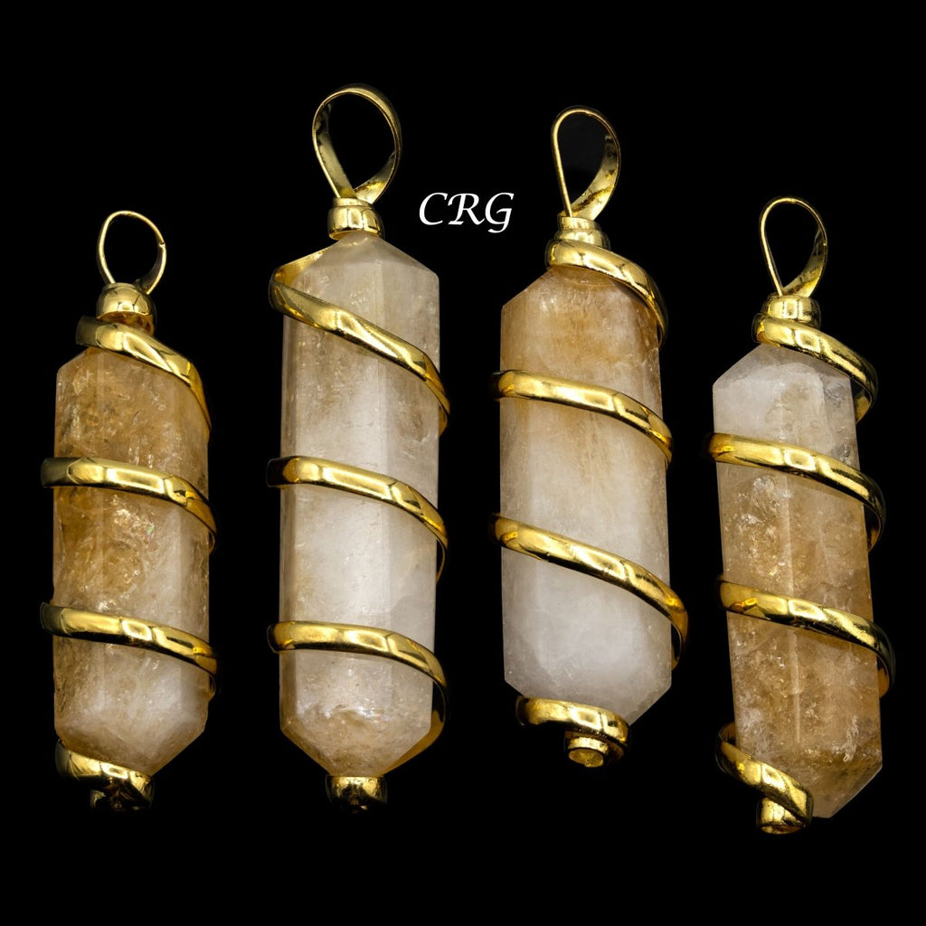 SET OF 2 - Double Terminated Citrine Pendant with Gold Spiral / 1-2" AVG