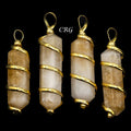 SET OF 2 - Double Terminated Citrine Pendant with Gold Spiral / 1-2" AVG