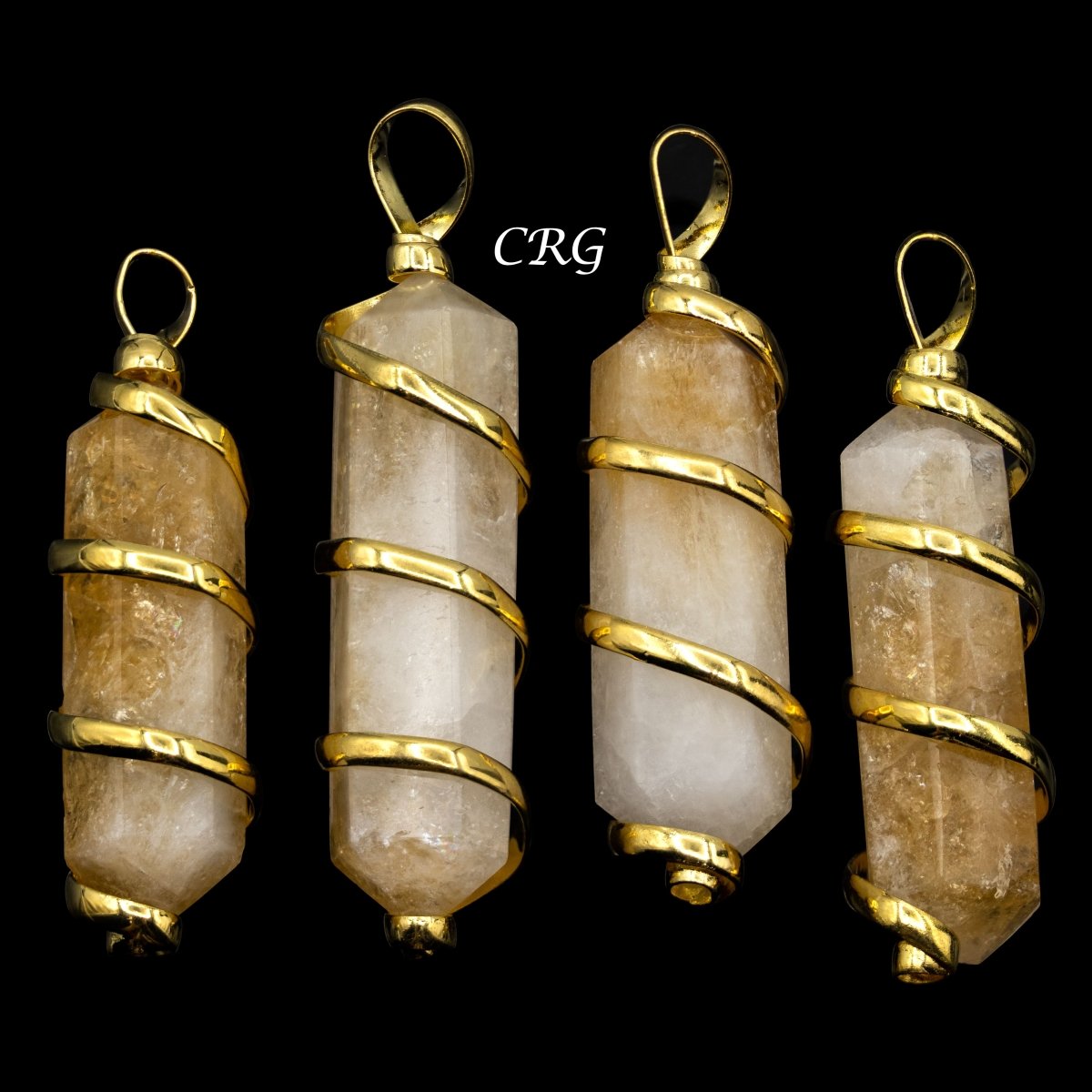 SET OF 2 - Double Terminated Citrine Pendant with Gold Spiral / 1-2" AVG