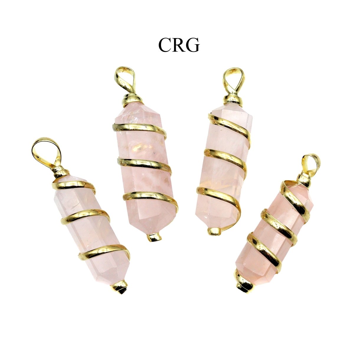 SET OF 2 - Double Terminated Rose Quartz Pendant with Gold Spiral / 1-2" AVG