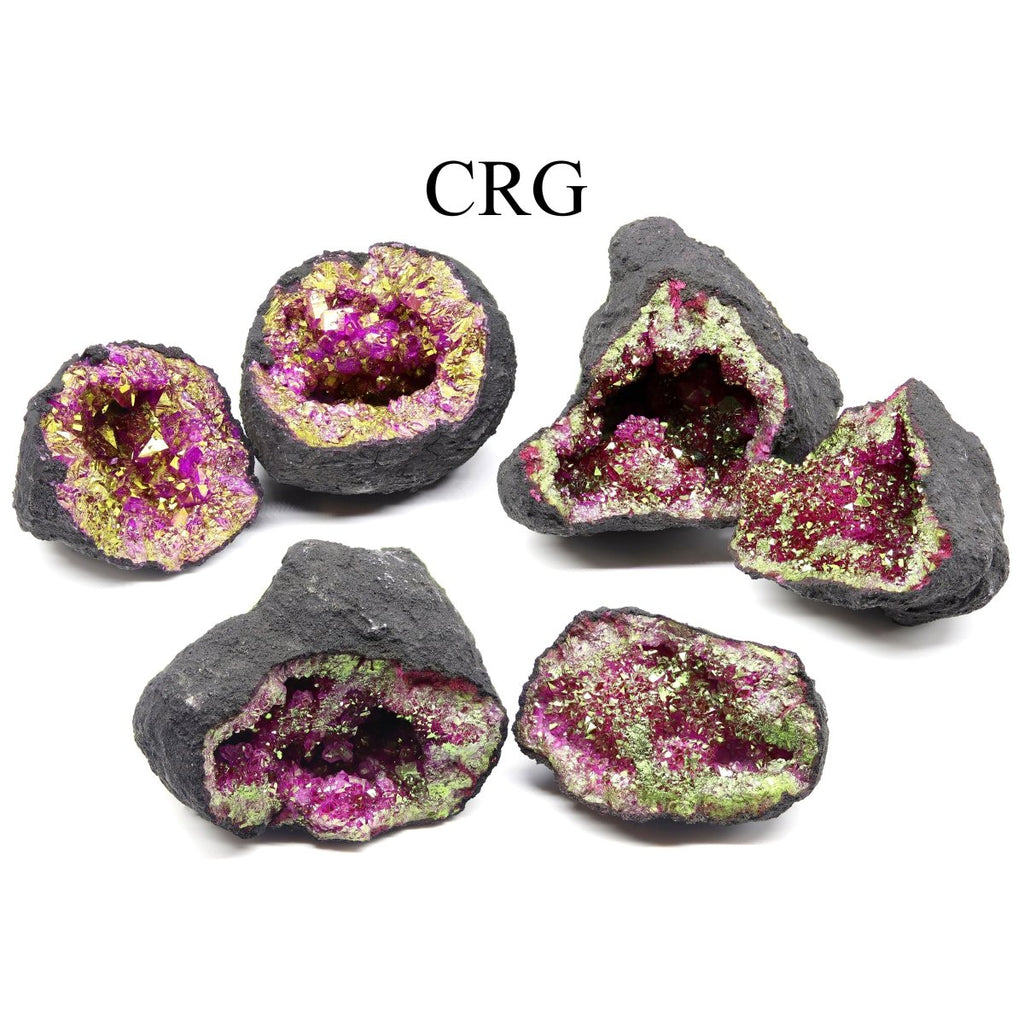 SET OF 2 - Dyed Magenta Titanium Coated Geode Half Pairs (4 pieces total!)