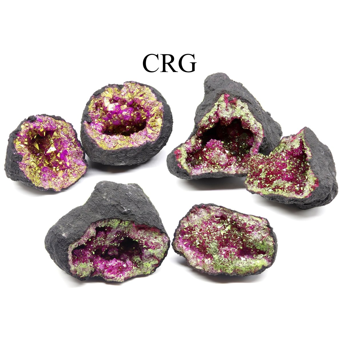 SET OF 2 - Dyed Magenta Titanium Coated Geode Half Pairs (4 pieces total!)