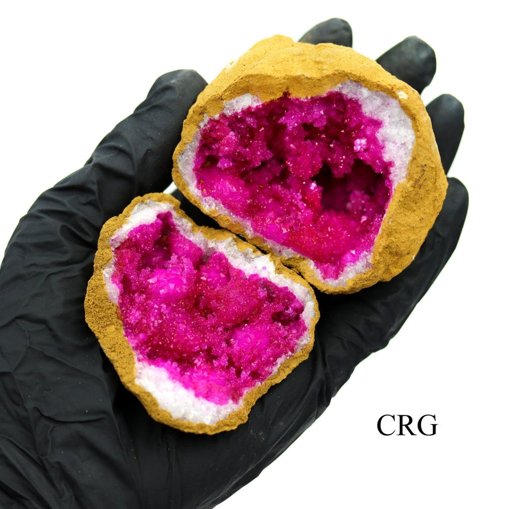 Geode Dyed Pink Matching Halves (Size 2.4 To 4.5 Inches) (2 Pieces) Raw Crystals Minerals Gemstones