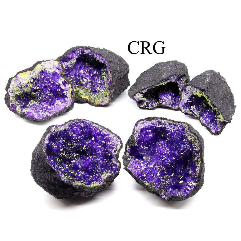 SET OF 2 - Dyed Purple Titanium Coated Geode Half Pairs