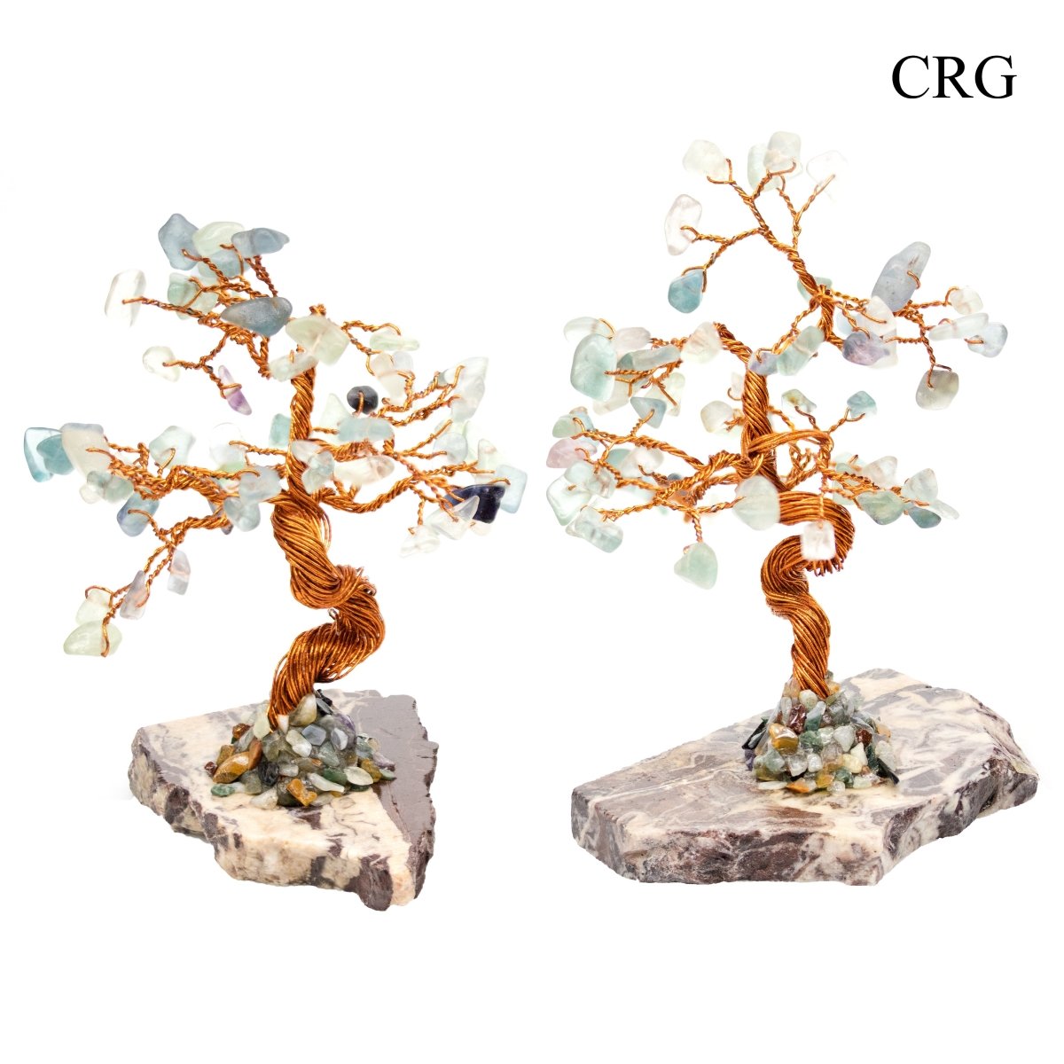 SET OF 2 - Fluorite Gemstone Tree with Petrified Wood Base / 3-5" AVG