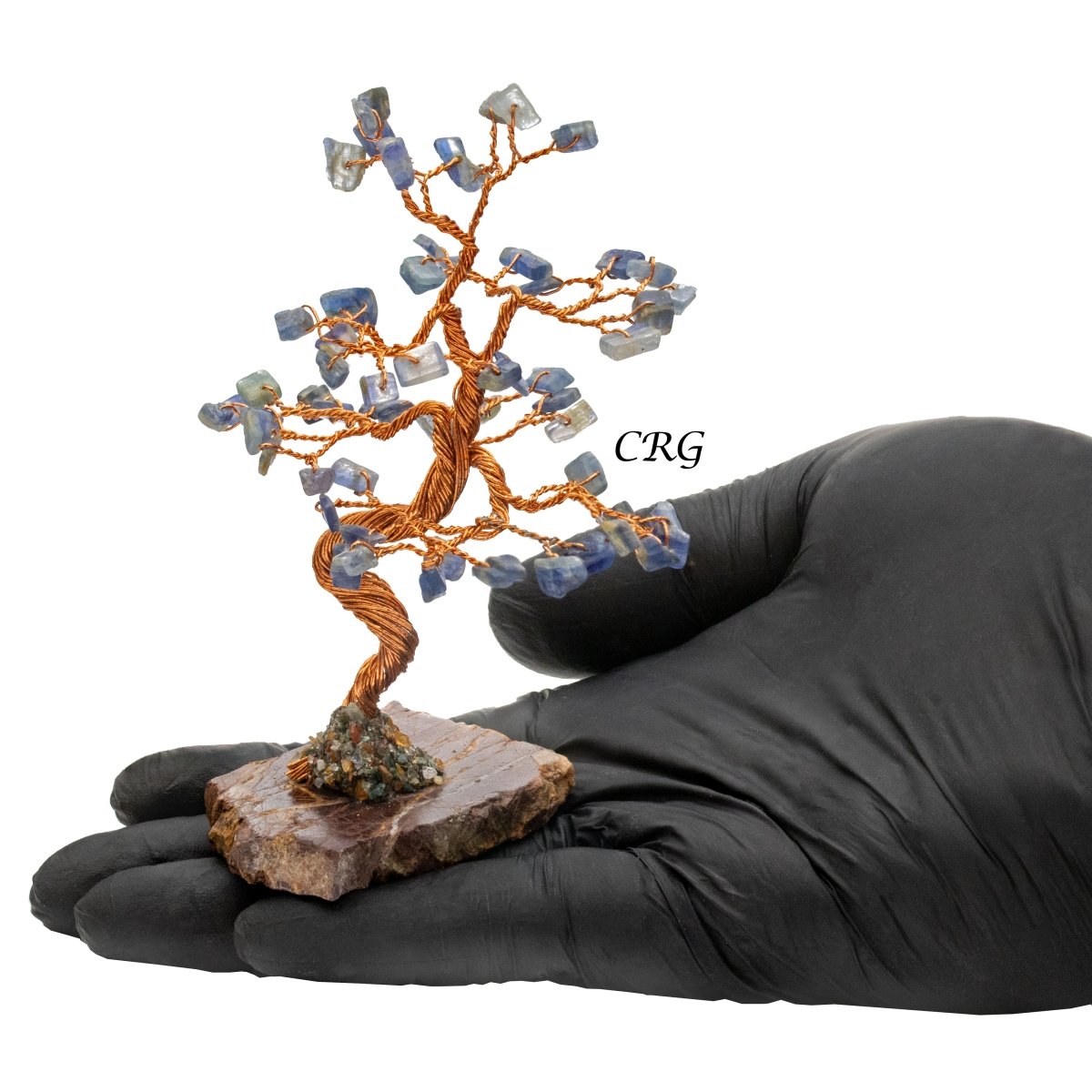 SET OF 2 - Kyanite Gemstone Tree w/ Petrified wood base