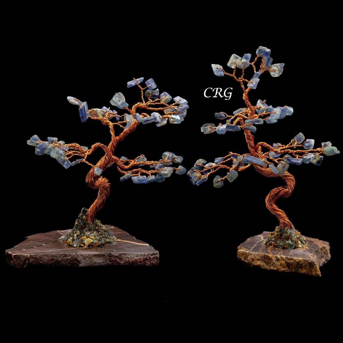 SET OF 2 - Kyanite Gemstone Tree w/ Petrified wood base
