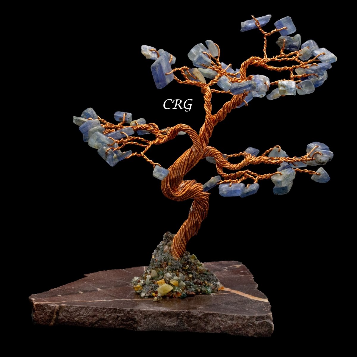 SET OF 2 - Kyanite Gemstone Tree w/ Petrified wood base