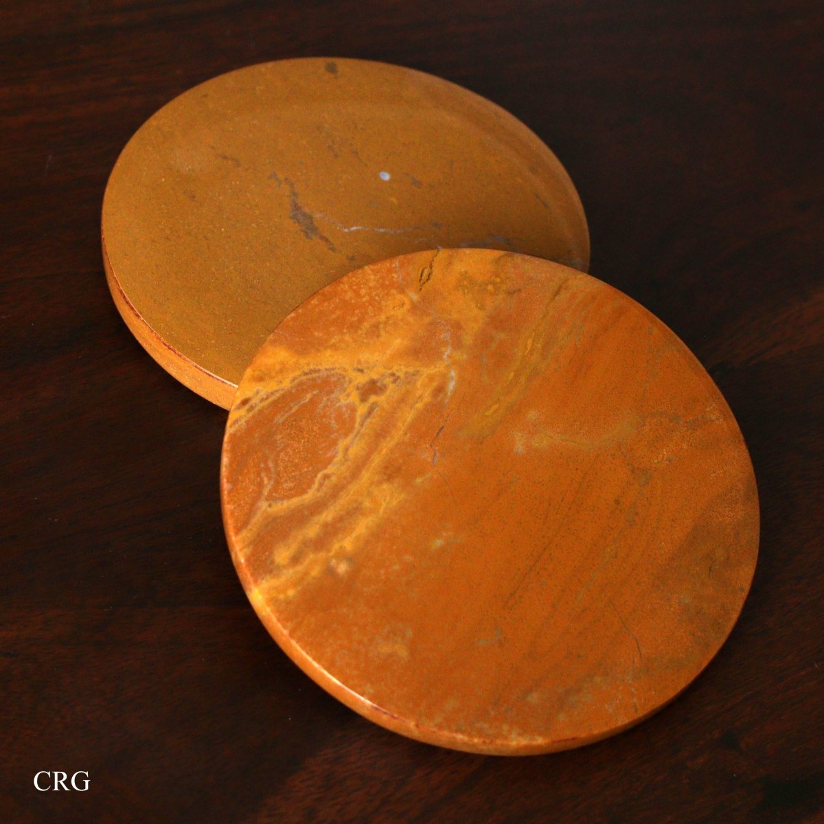 SET OF 2 - Madagascar Yellow Jasper Gemstone Coasters / 92mm AVG