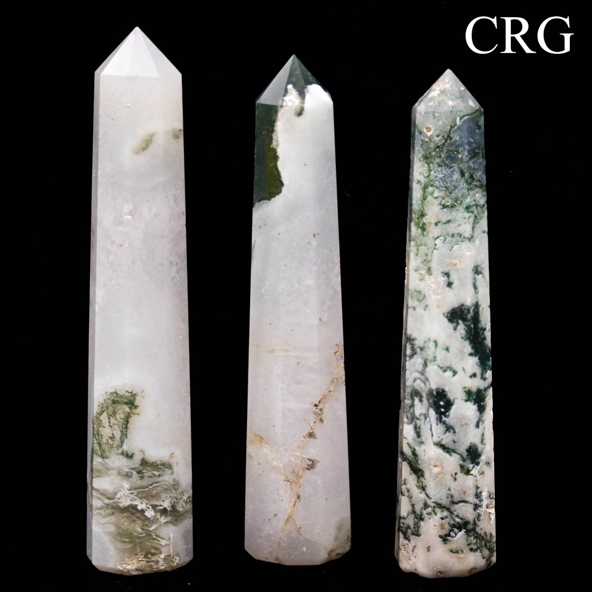 SET OF 2 - Mixed Shape Moss Agate Towers / 3-5" AVG