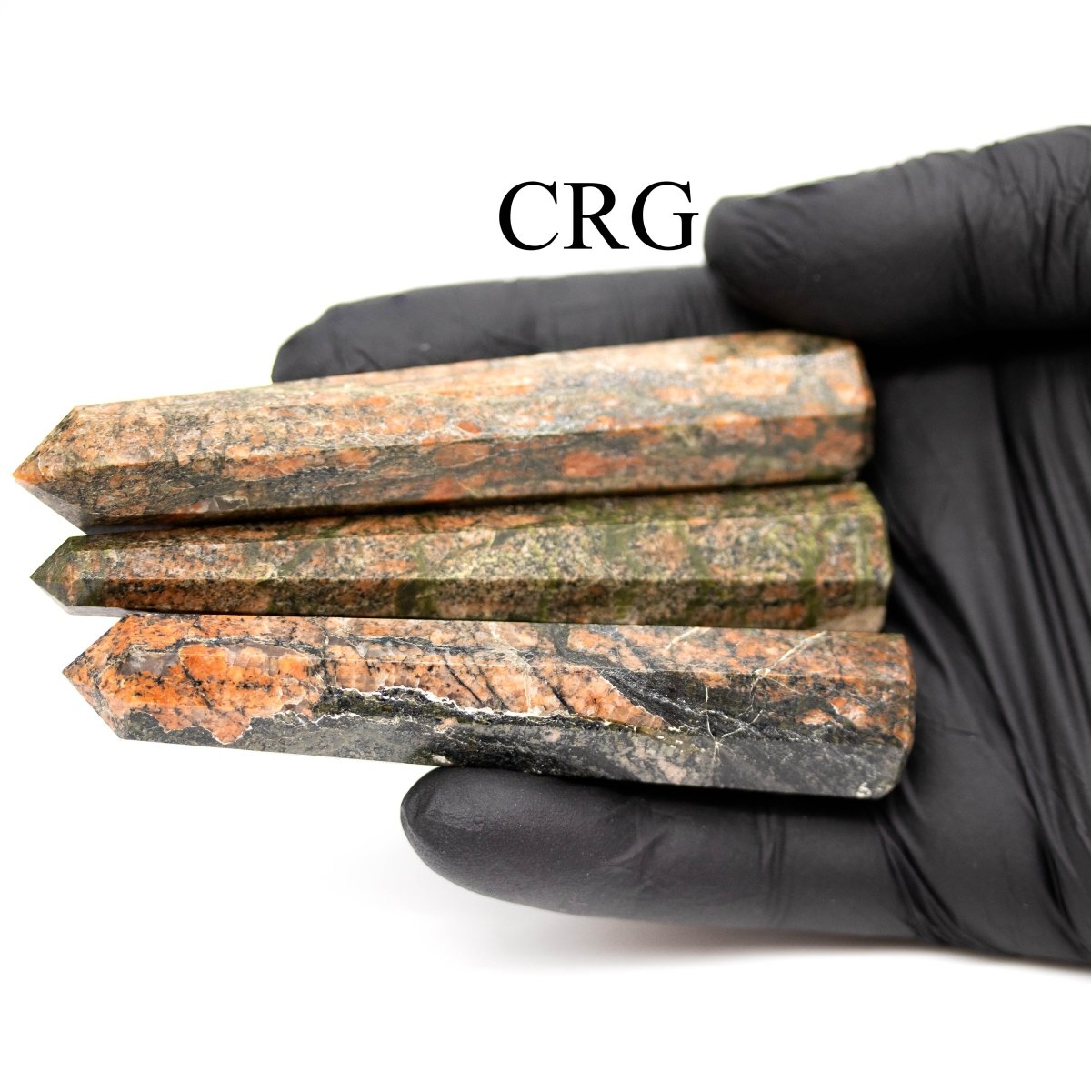 SET OF 2 - Mixed Shape Unakite Towers / 3-5" AVG