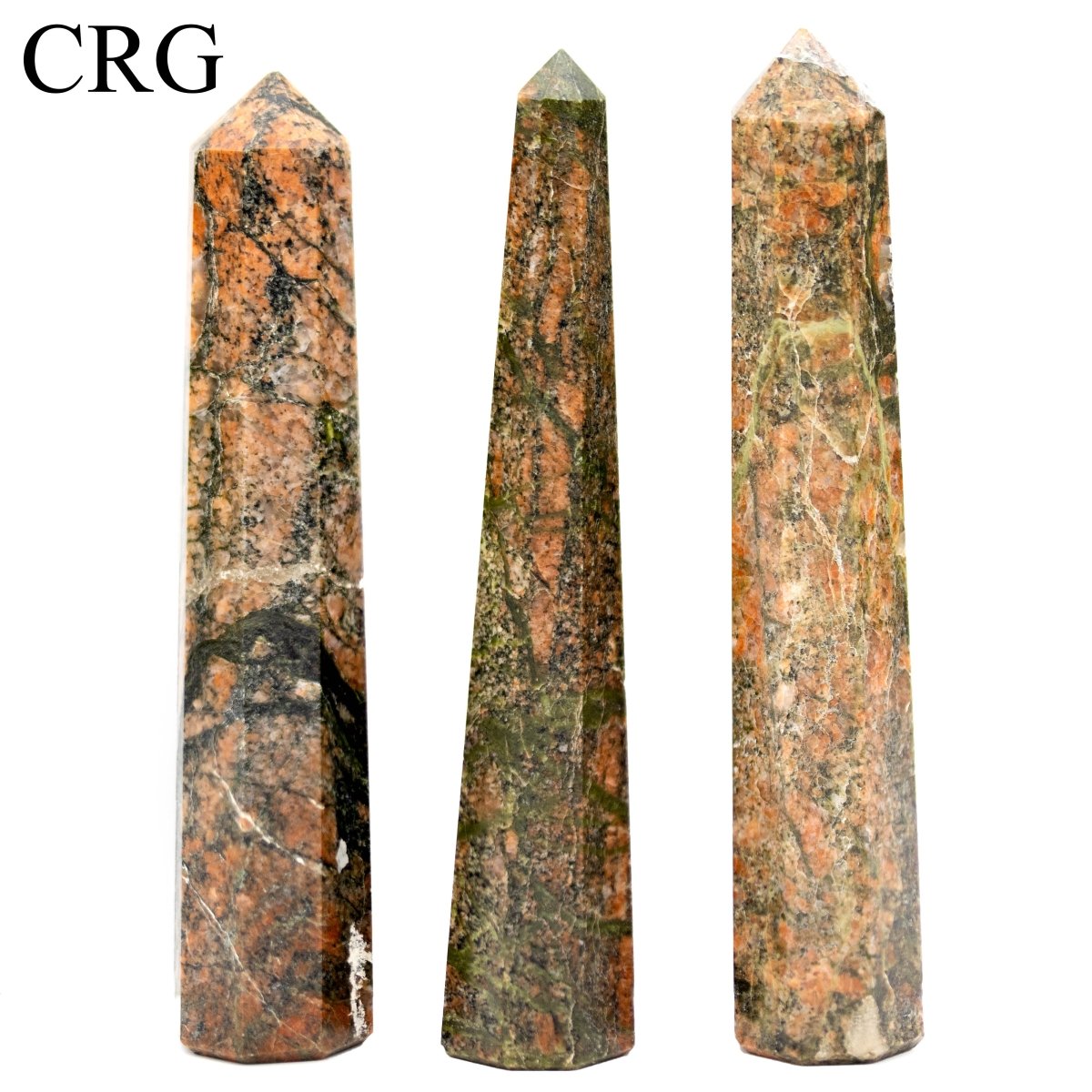 SET OF 2 - Mixed Shape Unakite Towers / 3-5" AVG