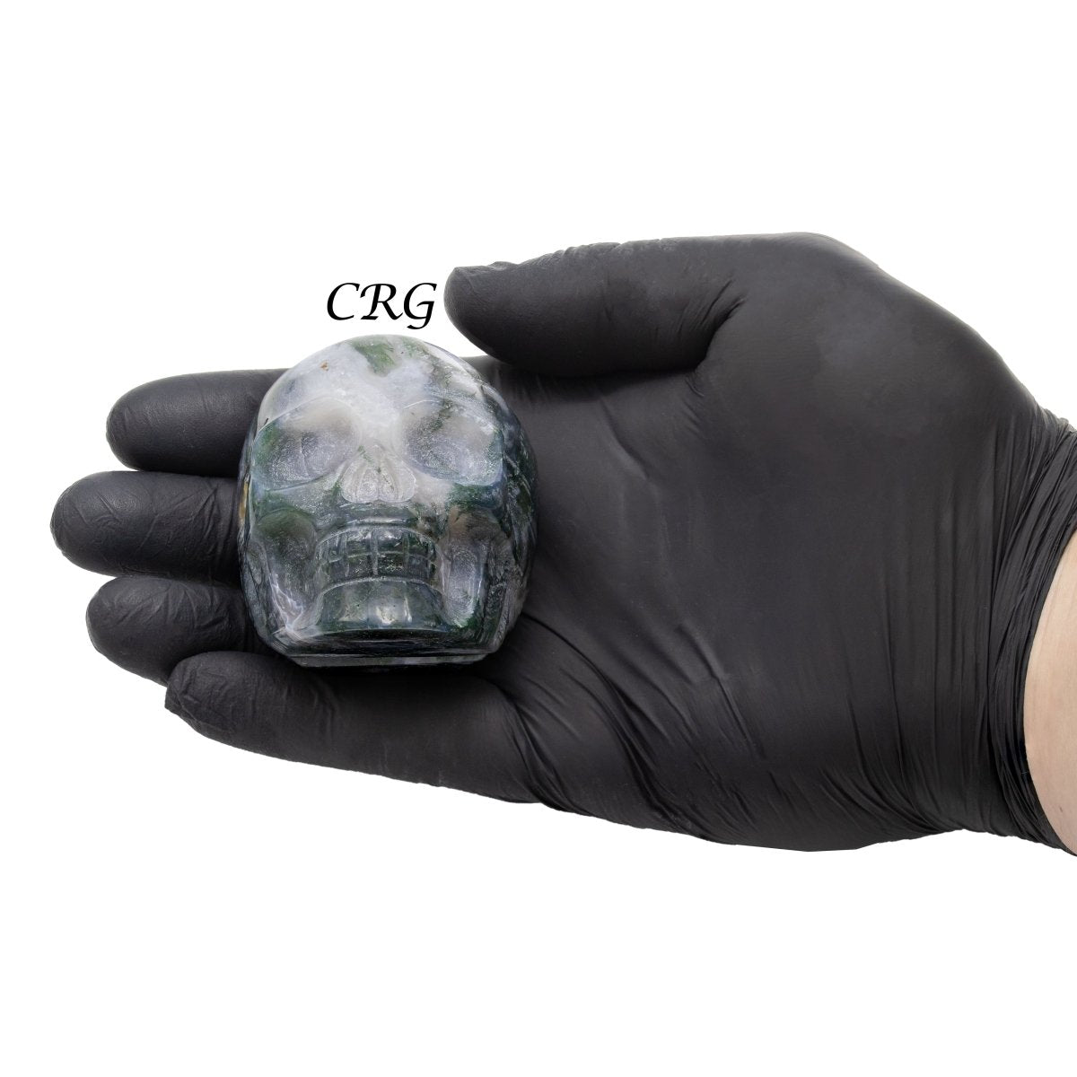 Set of 2 Moss Agate Skulls - 3" in