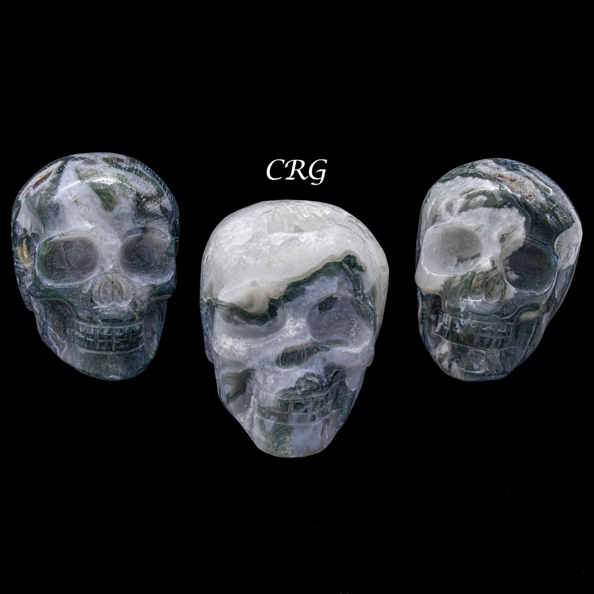 Set of 2 Moss Agate Skulls