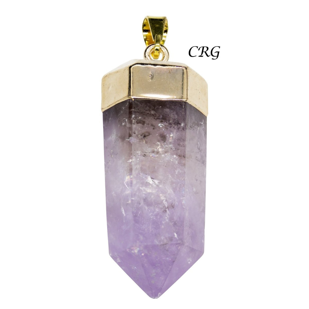 SET OF 2 - Polished Amethyst Point Pendant with Gold Plating / 1-2" AVG