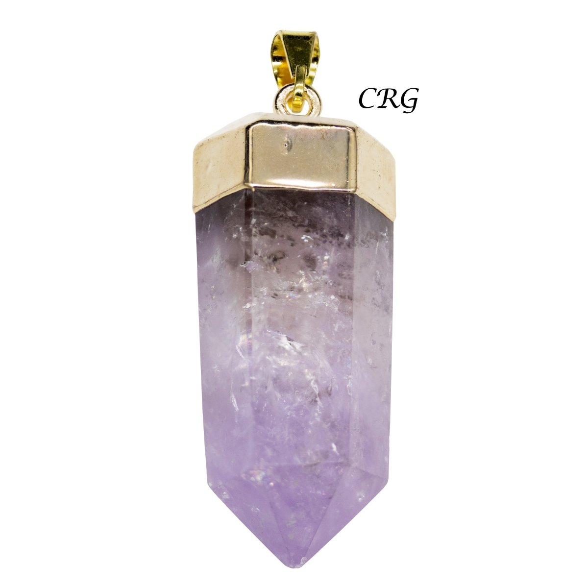 SET OF 2 - Polished Amethyst Point Pendant with Gold Plating / 1-2" AVG