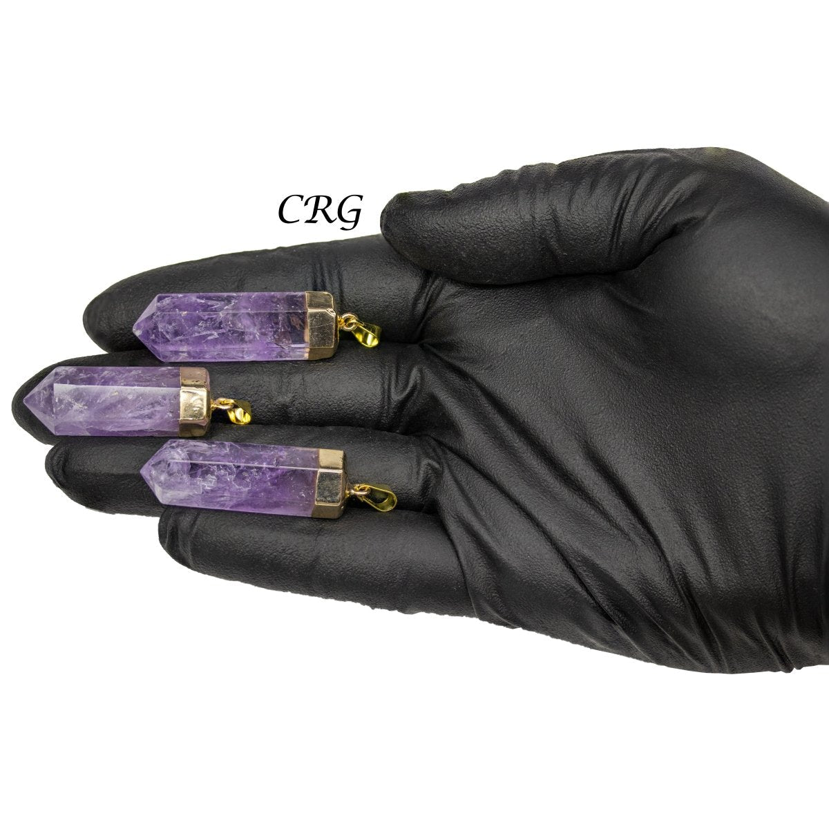 SET OF 2 - Polished Amethyst Point Pendant with Gold Plating / 1-2" AVG