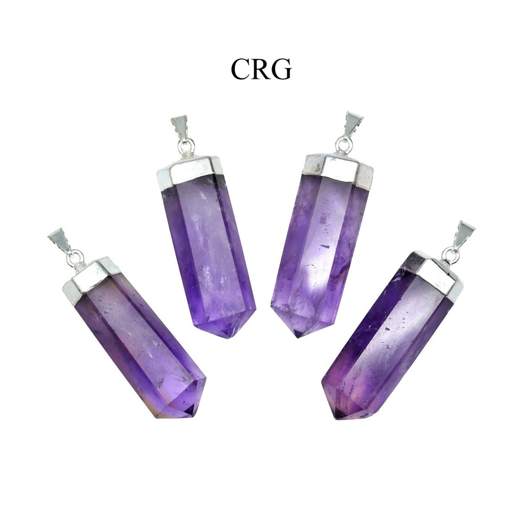 SET OF 2 - Polished Amethyst Point Pendant with Silver Plating / 1-2" AVG