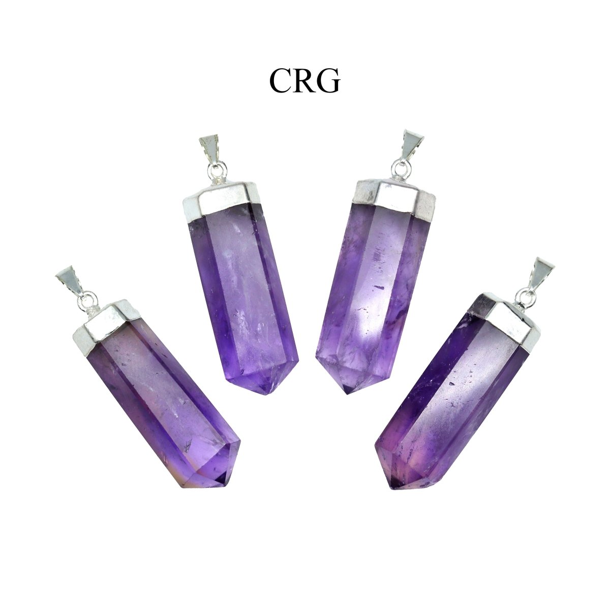 SET OF 2 - Polished Amethyst Point Pendant with Silver Plating / 1-2" AVG