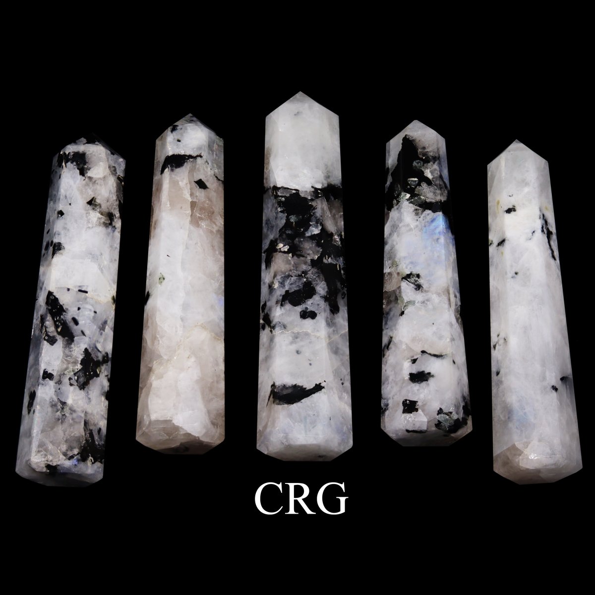SET OF 2 - Rainbow Moonstone Gemstone Obelisk Point / 2-3" AVG