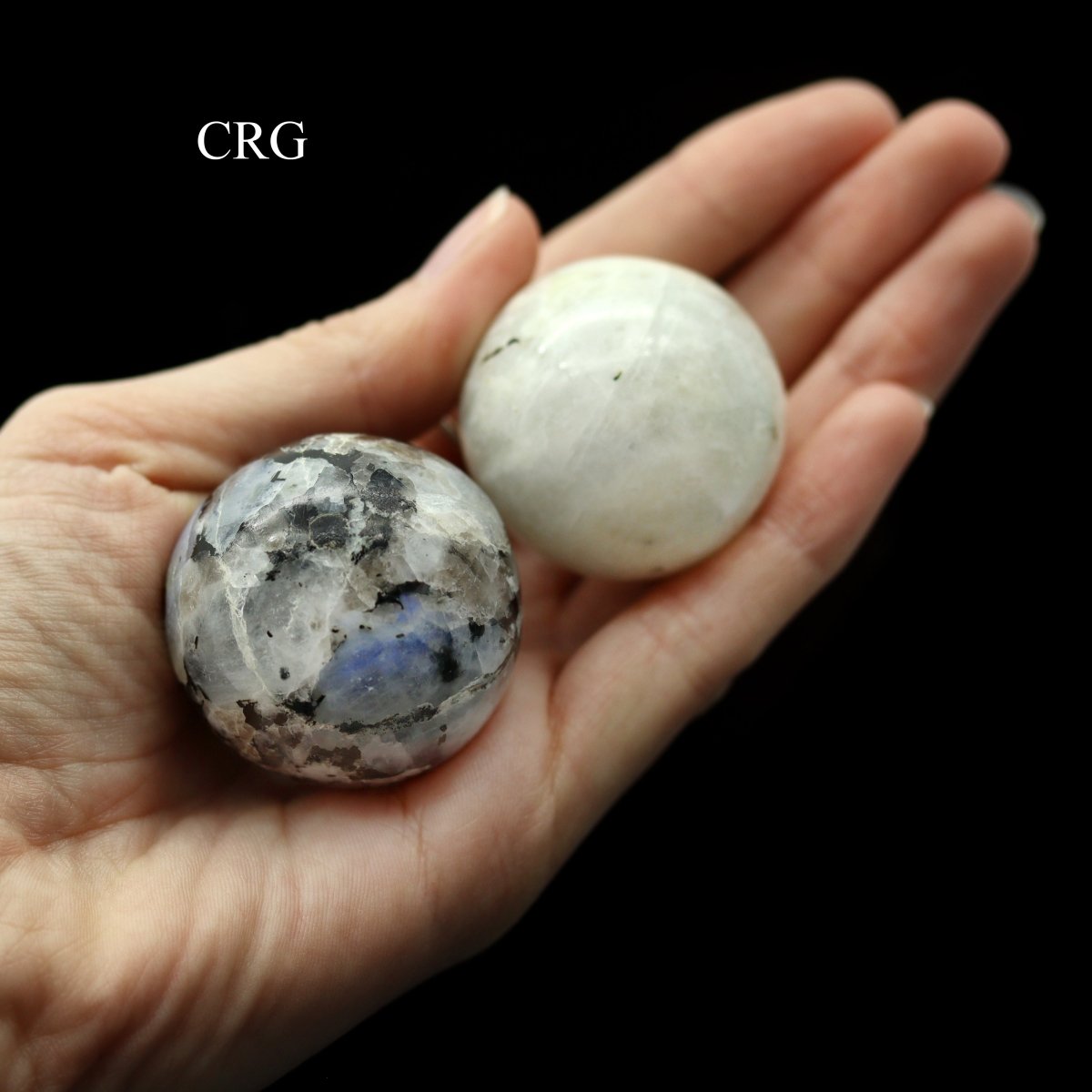 SET OF 2 - Rainbow Moonstone Spheres / 30mm AVG