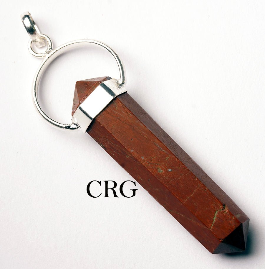 SET OF 2 - Red Jasper Double Terminated Point Pendant with Silver Bail / 1" Avg