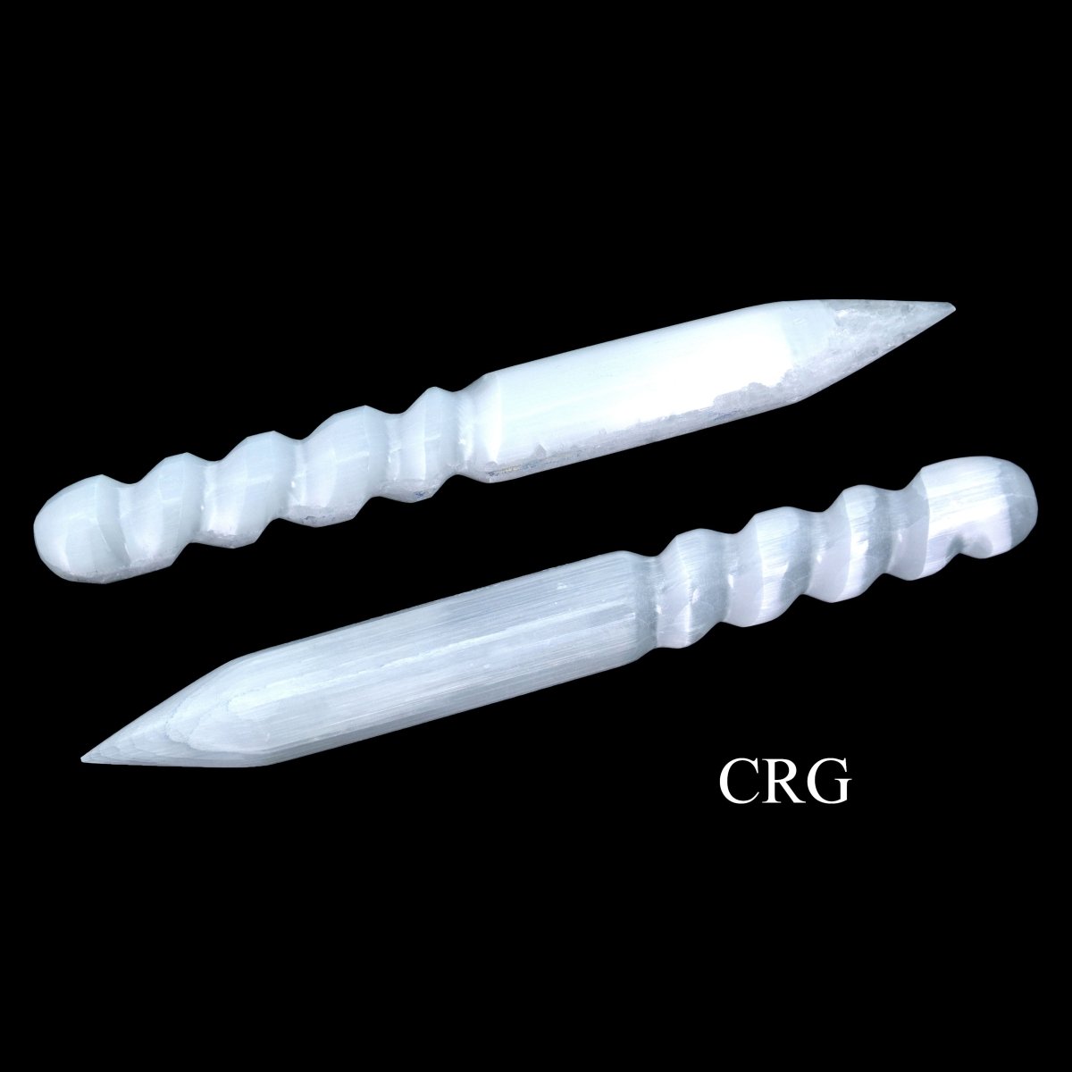 SET OF 2 - Selenite Point with Spiral Handle / 7-8" AVG