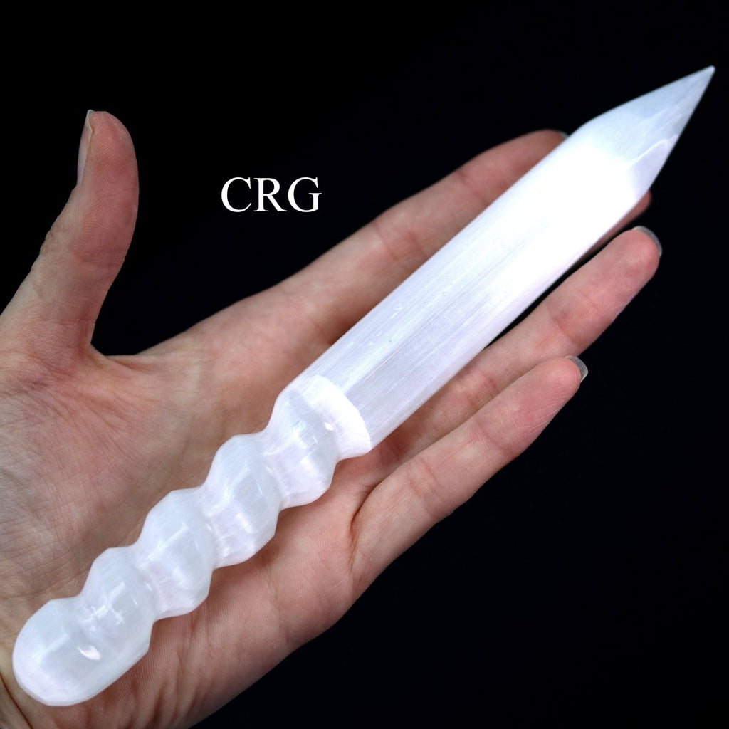 SET OF 2 - Selenite Point with Spiral Handle / 7-8" AVG