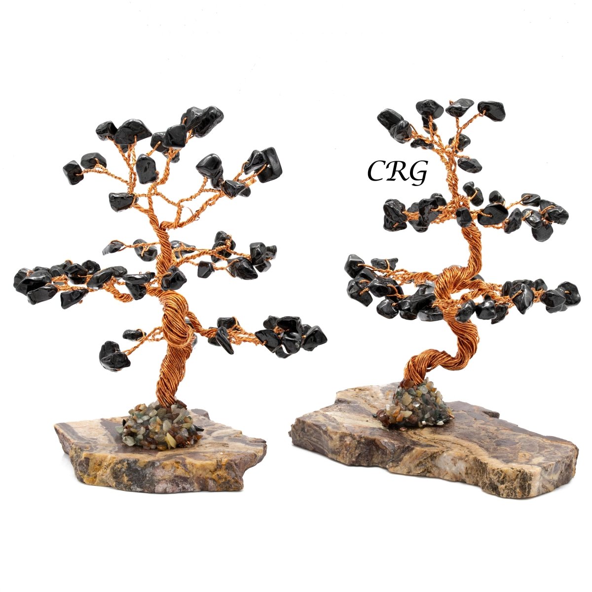 SET OF 2 - Tourmaline Gemstone Tree w/ Petrified wood base