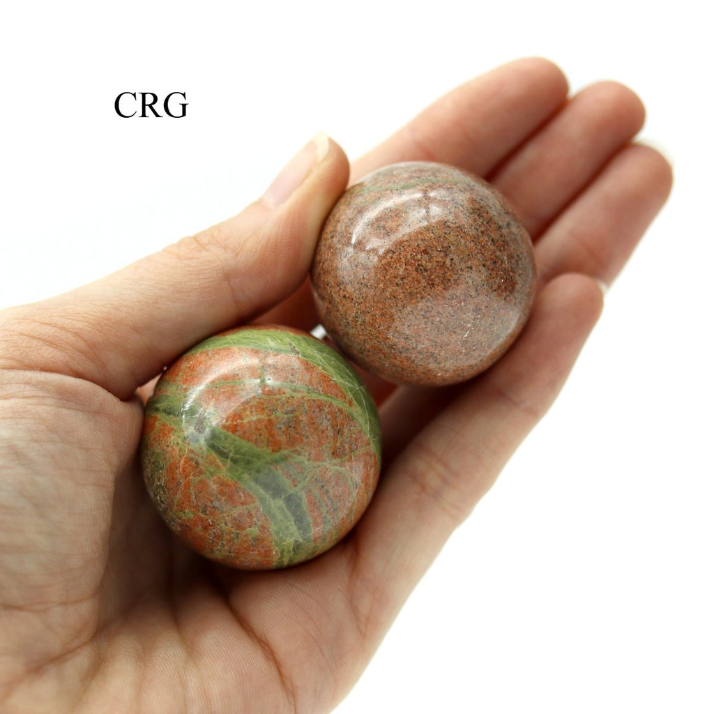 SET OF 2 - Unakite Spheres / 25-40mm AVG