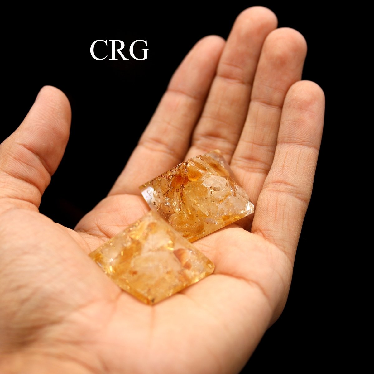 SET OF 3 - Citrine Chip Orgonite Pyramid / 1" AVG