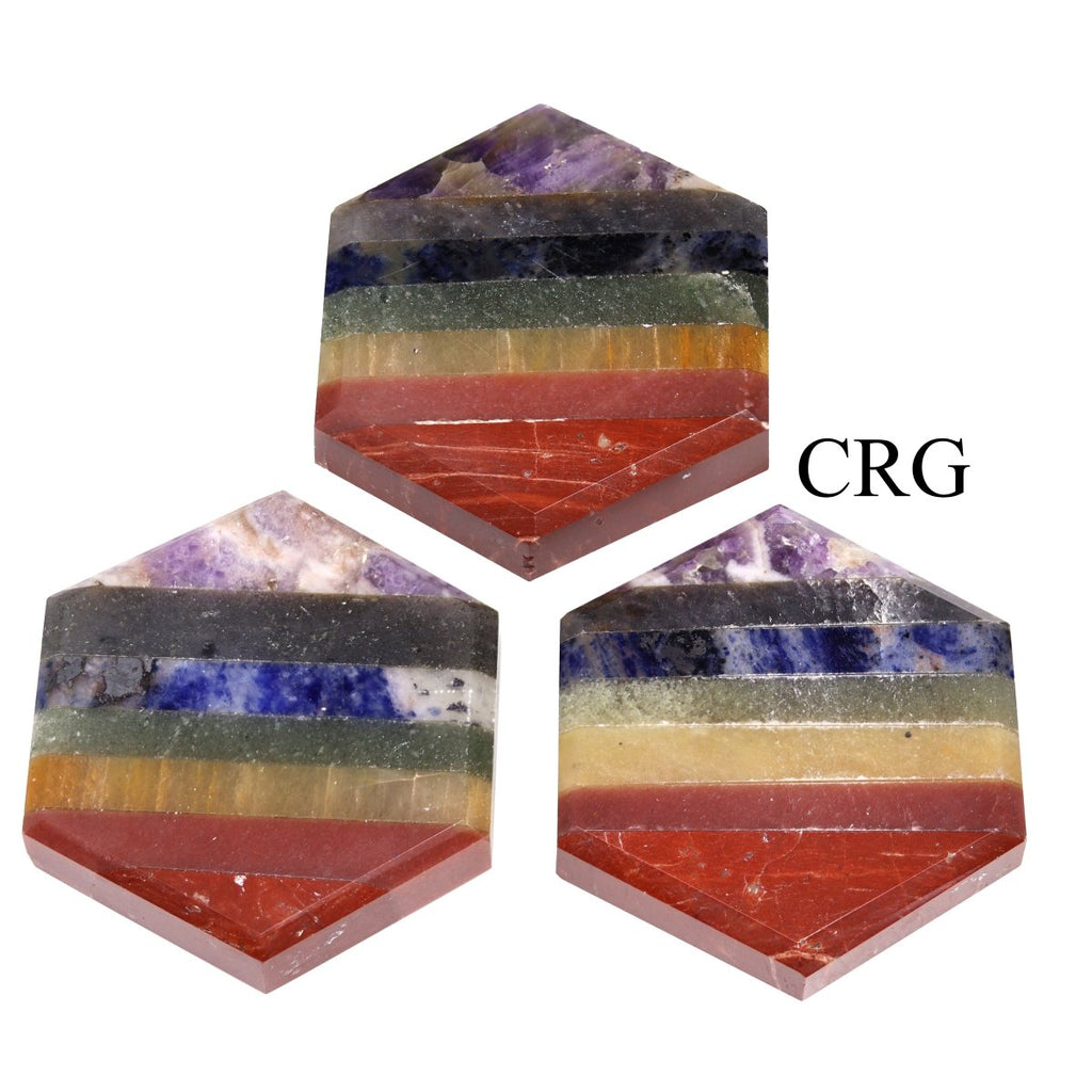 SET OF 3 - Flat 7 Stone Hexagon Palm Stone / 2" AVG