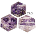 SET OF 3 - Flat Amethyst Gemstone Hexagon Palm Stones / 2" AVG