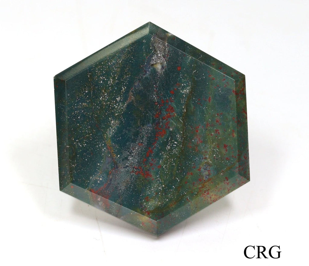 SET OF 3 - Flat Bloodstone Gemstone Hexagon Palm Stones / 2" AVG