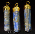 SET OF 3 - Lapis Lazuli 3-Sided Point Pendant w/ Gold Plating / 1" Avg