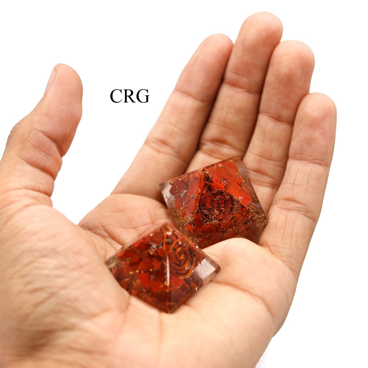 SET OF 3 - Red Jasper Chip Orgonite Pyramid / 1" AVG
