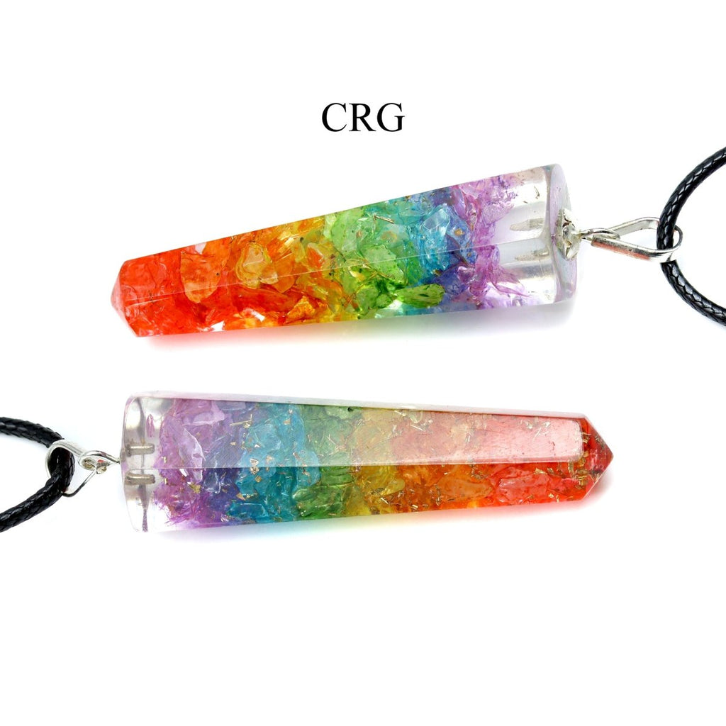 SET OF 4 - 7 Stone Orgone Chip Pendant w/ Black Cord Necklace / 1.5" Avg
