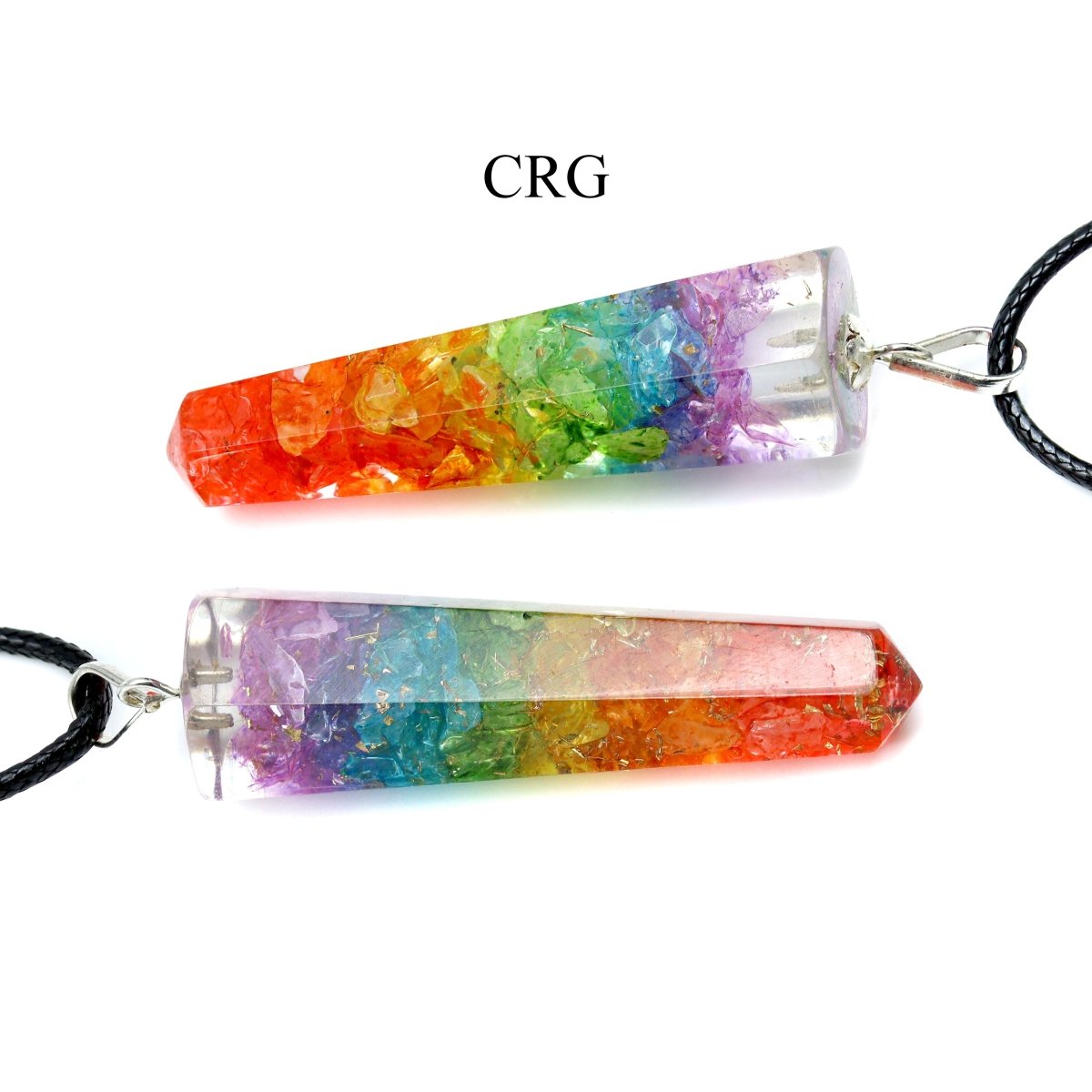 SET OF 4 - 7 Stone Orgone Chip Pendant w/ Black Cord Necklace / 1.5" Avg